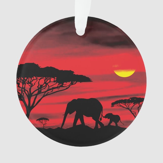 Ornamento Mãe e Bebê Elefante no Serengeti (Frente)