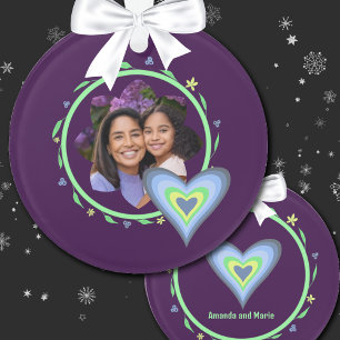 Ornamento Mãe e Filha Coração de Foto Roxo