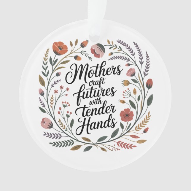 Ornamento Mães Constroem Futuros Com Mãos Delicadas (Frente)