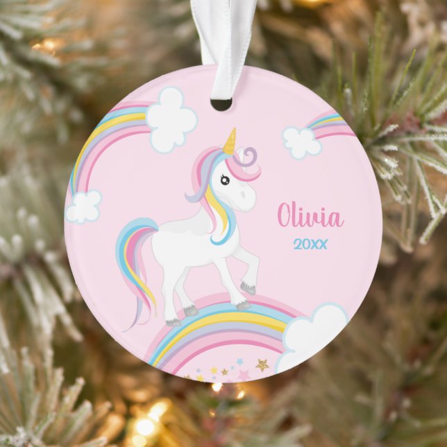 Ornamento Mágico Rainbow Unicorn Pink Personalizado (Árvore)