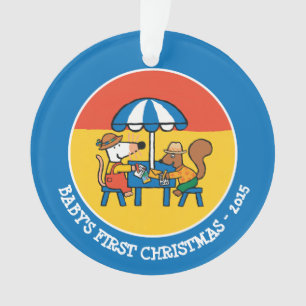 Ornamento Maisy escreve cartão sob o guarda-chuva azul