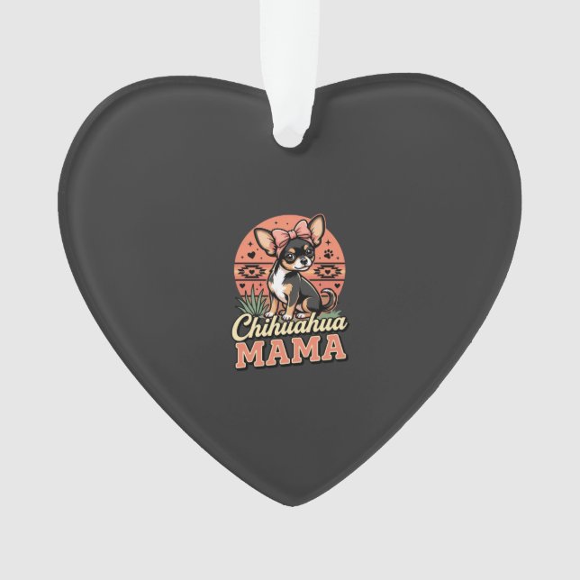 Ornamento Mamãe Chihuahua Fofa com Laço Mãe de Cachorro (Frente)