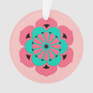 Ornamento Mandala da flor de Lotus, rosa coral e turquesa