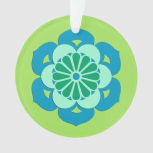 Ornamento Mandala da Flor de Lótus, Verde Lima e Azul Claro