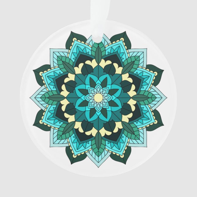 Ornamento Mandala Padrão 02 em aqua (Frente)