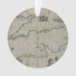 Ornamento Mapa antigo do canal, 1666 (gravura da cor)