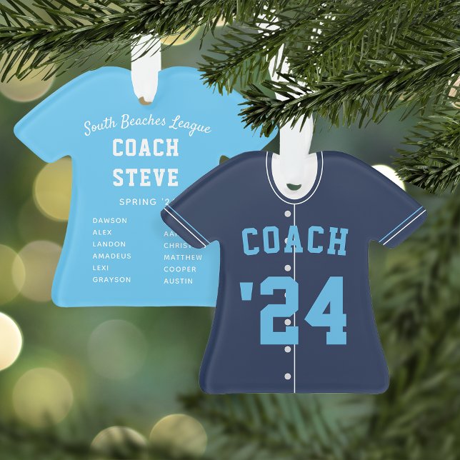 Ornamento Marinho & Light Blue Baseball Coach Team Jersey (Criador carregado)
