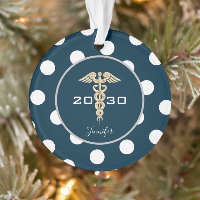Ornamento Marinho Médico Personalizado Azul Natal (Árvore)