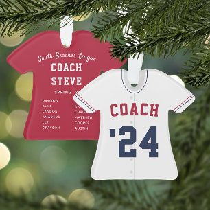 Ornamento Marinho, Red & White Baseball Coach Team Jersey