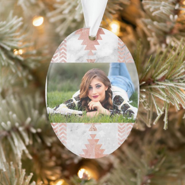 Ornamento mármore branco aztec, rosa, geométrico mínimo (Árvore)