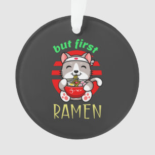Ornamento Mas primeiro Ramen, gato bonito comendo Ramen.