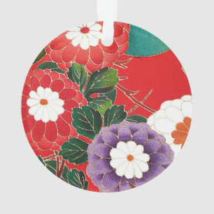 Ornamento Matéria têxtil japonesa do vintage - dálias