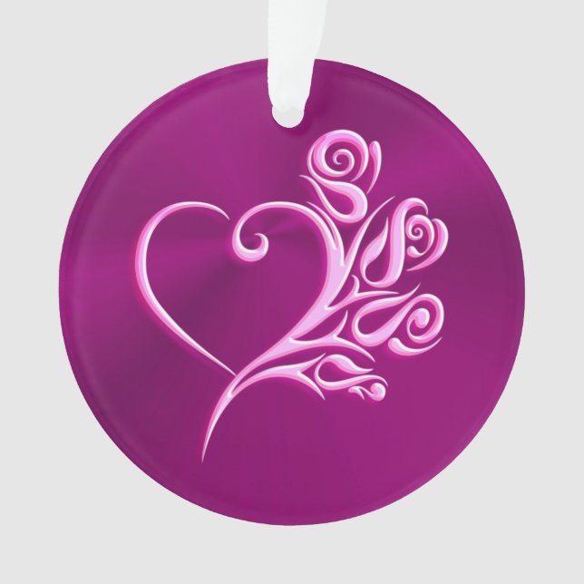 Ornamento Mauve Stylized Heart and Rosas, efeito emboscado (Frente)