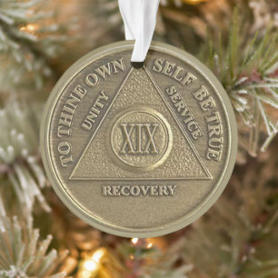 Ornamento Medalhão de Aniversário de 19 Anos de Sobriedade c