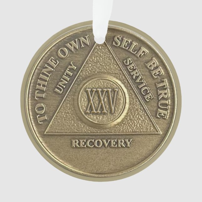 Ornamento Medalhão de Aniversário de 25 Anos de Sobriedade | (Frente)