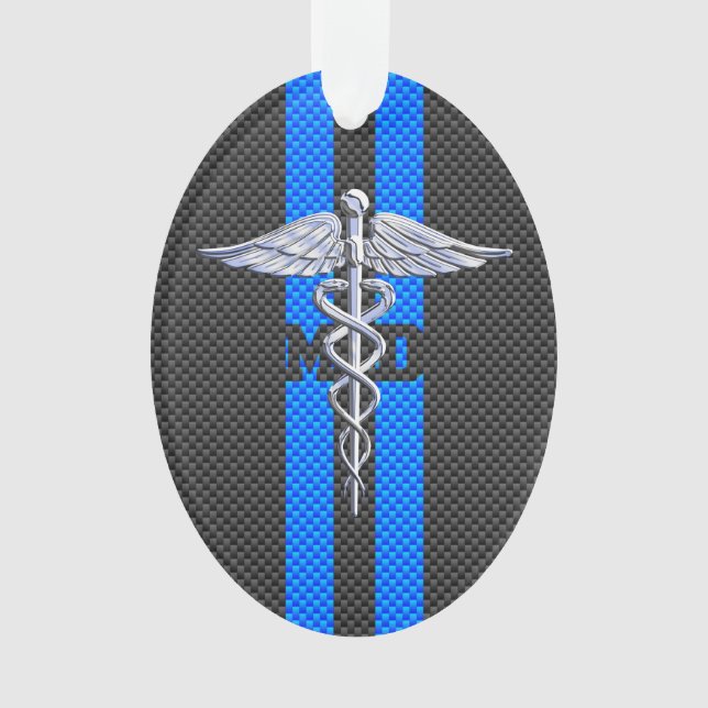 Ornamento Médico MD Caduceus sobre Estilo de Fibra de Carbon (Frente)
