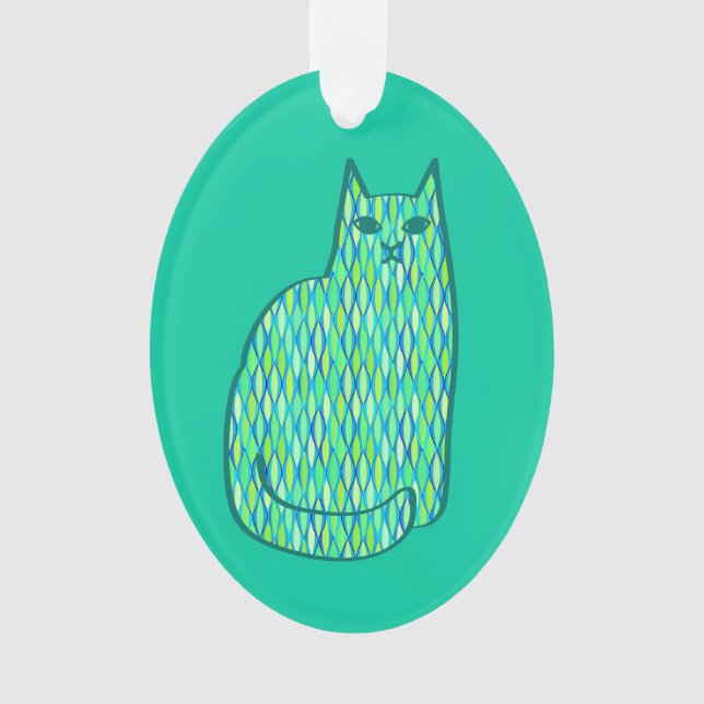 Ornamento Médio-século Moderno Gato, Casa da Moeda e Verde l (Frente)