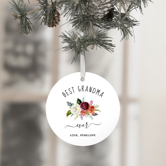 Ornamento Melhor Avó Nunca | Burgundy Boho Foto Floral (A sweet and simple holiday ornament keepsake for your grandma)