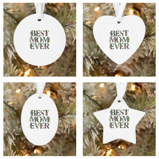 Ornamento Melhor Mãe de Todos os Tempos Moderna Flores Fofas (Modern Best Mom Ever Cute Flowers And Green Plants Ornament)