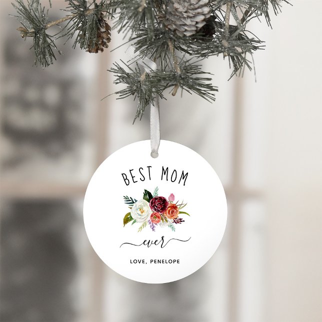 Ornamento Melhor Mãe Nunca | Trendy Burgundy Boho Foto Flora (A sweet and simple holiday keepsake ornament for your mother)