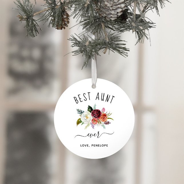 Ornamento Melhor Tia Nunca | Trendy Burgundy Boho Foto Flora (A sweet and simple Christmas ornament keepsake for your favorite aunt)