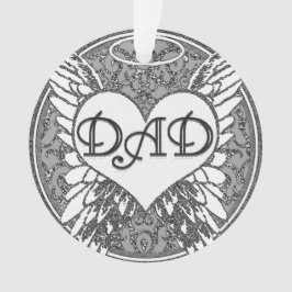 Ornamento Memorial do pai com as asas do coração e do anjo
