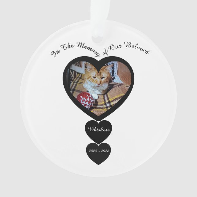 Ornamento Memorial Photo Cat, Name, Hearts, replaceable,  (Frente)