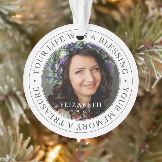 Ornamento Memorial Sua Vida uma Bênção Foto Moderna (Árvore)