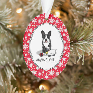 Ornamento Menina #2 Boston Terrier Dog (preto)