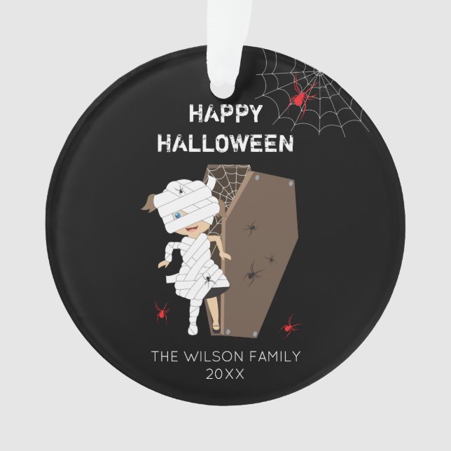 Ornamento Menina Bonita Mamã Coffin Halloween Família e Ano (Frente)