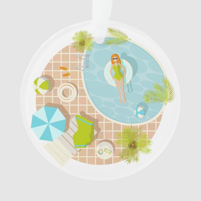 Ornamento Menina da festa de natação na praia de verão de bi (Frente)