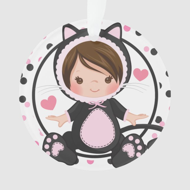 Ornamento Menina personalizada do gato do gatinho do Natal (Frente)