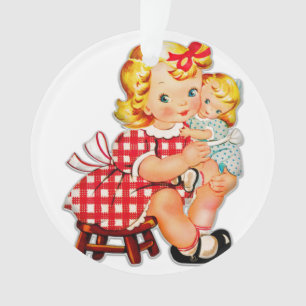 Ornamento Menina retro vintage boneca criança