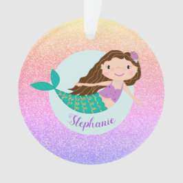 Ornamento Mermaid Rainbow Glitter Nome Personalizado