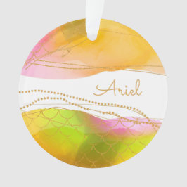 Ornamento Mermaid Watercolor, nome Dourado Glam Divertido, C