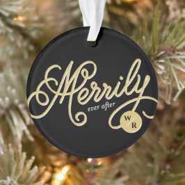 Ornamento Merrily Ever Após Curly Script de Foto de Natal