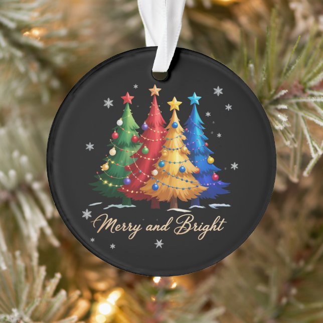 Ornamento Merry and Bright Trees Christmas Holiday Gift Cute (Árvore)