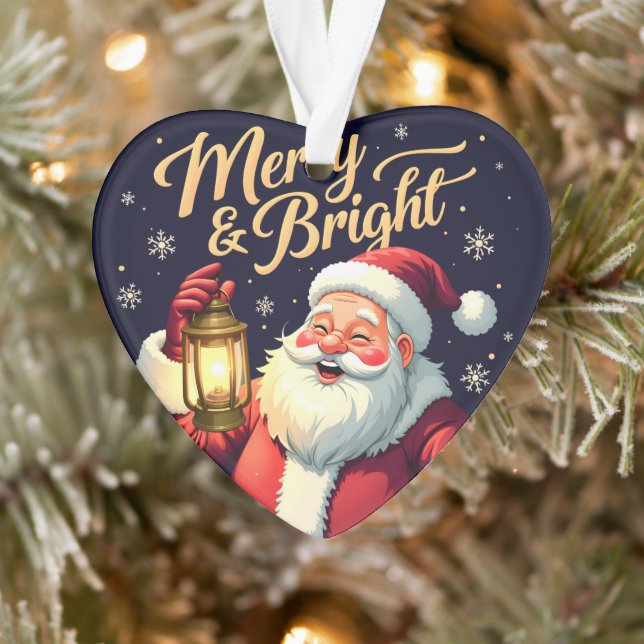 Ornamento Merry Bright Santa Holding Lantern Illustration (Árvore)