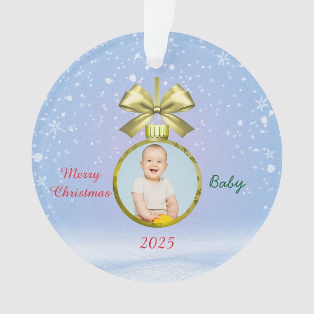 Ornamento Merry Christmas Baby Photo  (Frente)