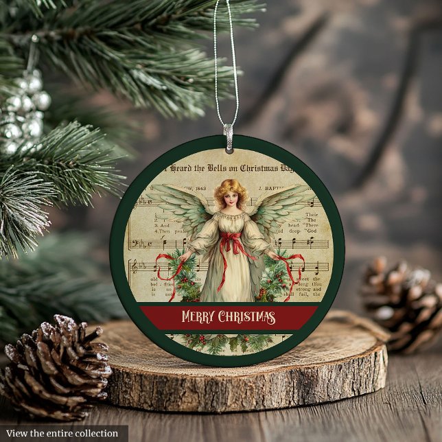 Ornamento Merry Christmas Ornament Retro Angel Holiday Gift (Merry Christmas Ornament Retro Angel Holiday Gift)