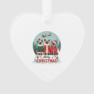 Ornamento Merry Christmas Three Santa Elf Reindeer Siamese C