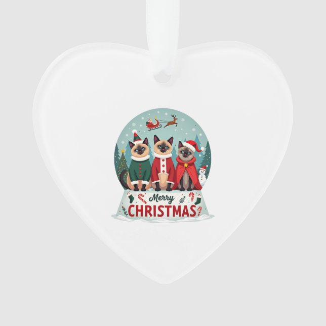 Ornamento Merry Christmas Three Santa Elf Reindeer Siamese C (Frente)