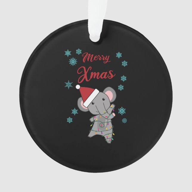 Ornamento Merry Xmas Elephant Snow Winter Zoo Cugado (Frente)