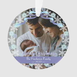 Ornamento Merry Xmas Family Photo Name Light Blue Purple