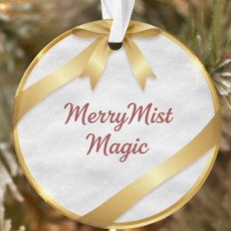 Ornamento MerryMist Magic Cozy Winter Snowflake & Gold Ribbo