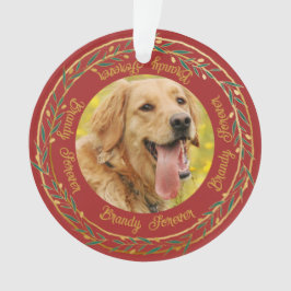 Ornamento Meu Pet Foto Dourada Berry Wreath Crimson Natal