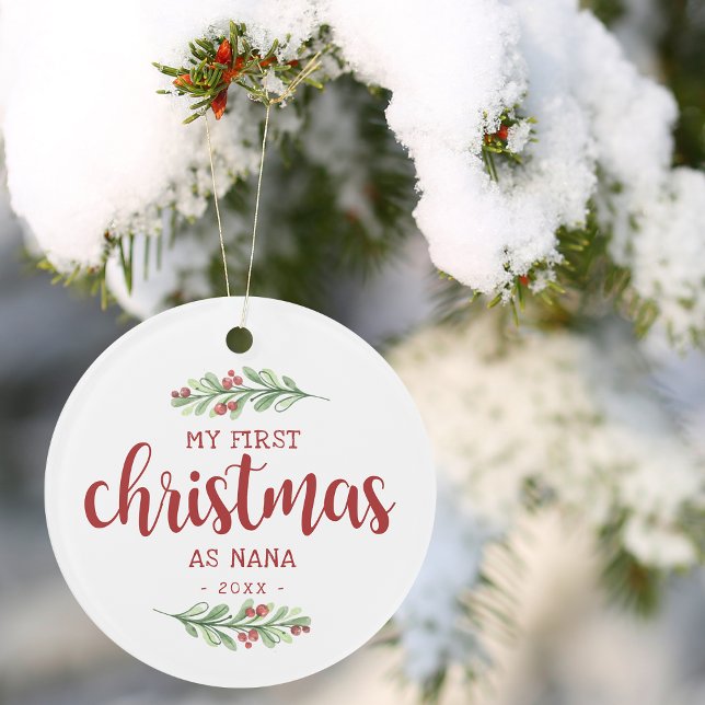 Ornamento Meu Primeiro Natal como Nana Greenery (My First Christmas as Nana Greenery Ornament)