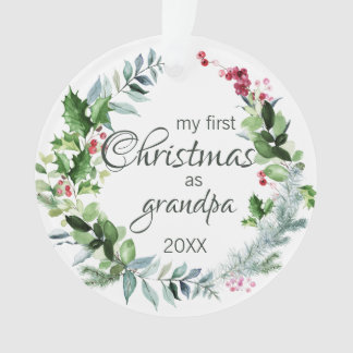 Ornamento Meu Primeiro Natal como vovô Moderno Wreath Holly
