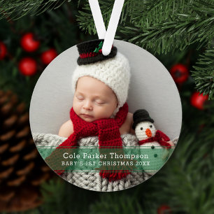 Ornamento Meu Primeiro Natal Faixa Verde Personalizado Foto