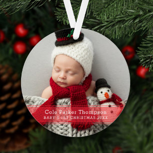 Ornamento Meu Primeiro Natal Faixa Vermelha Personalizada co